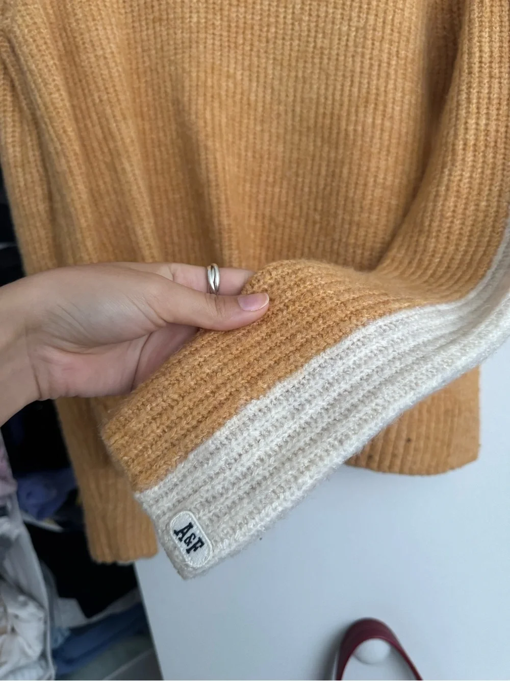 Abercrombie & Fitch mustard yellow and cream striped sweater